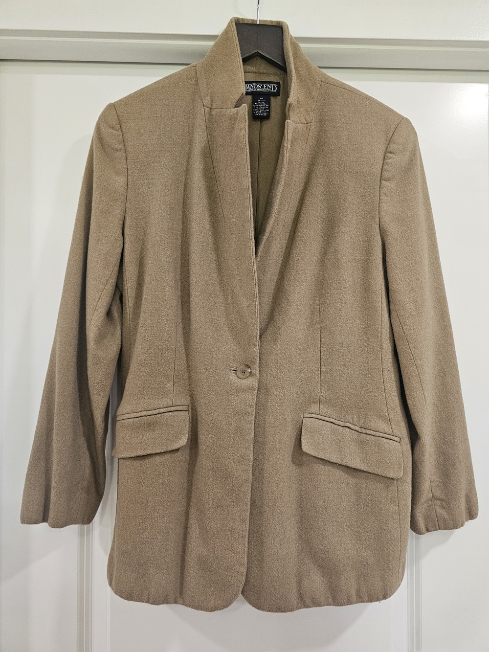 Lands' End Tan Blazer Jacket Women's 12P Petite Wool Cashmere Lined Collared